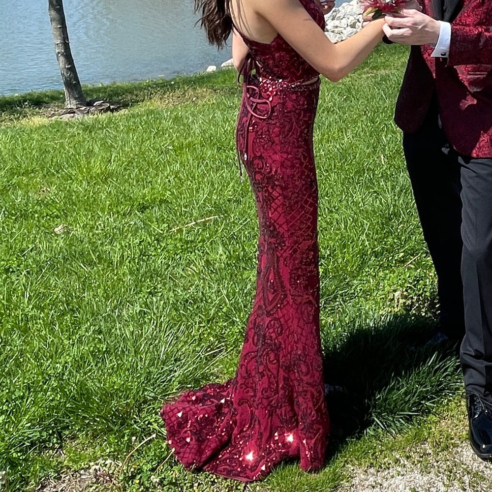 Morilee #45038, two piece sequin fit and flare in wine - Picture 4 of 5